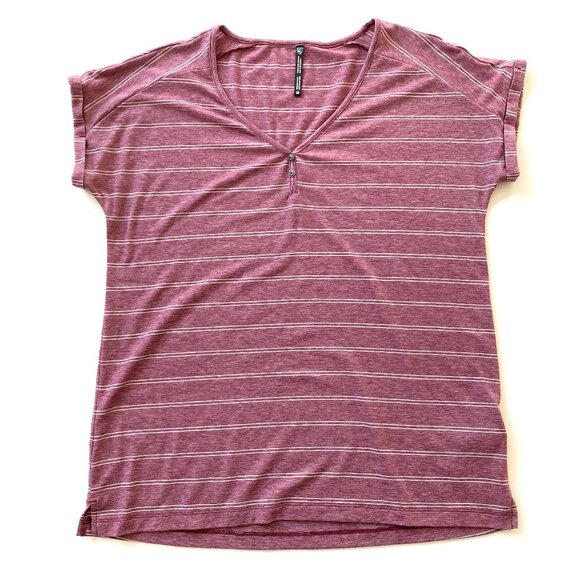 Kuhl Womens Lisette Short Sleeve V-Neck Henley Shirt Size M Striped Tee UPF 50+ - Picture 14 of 15